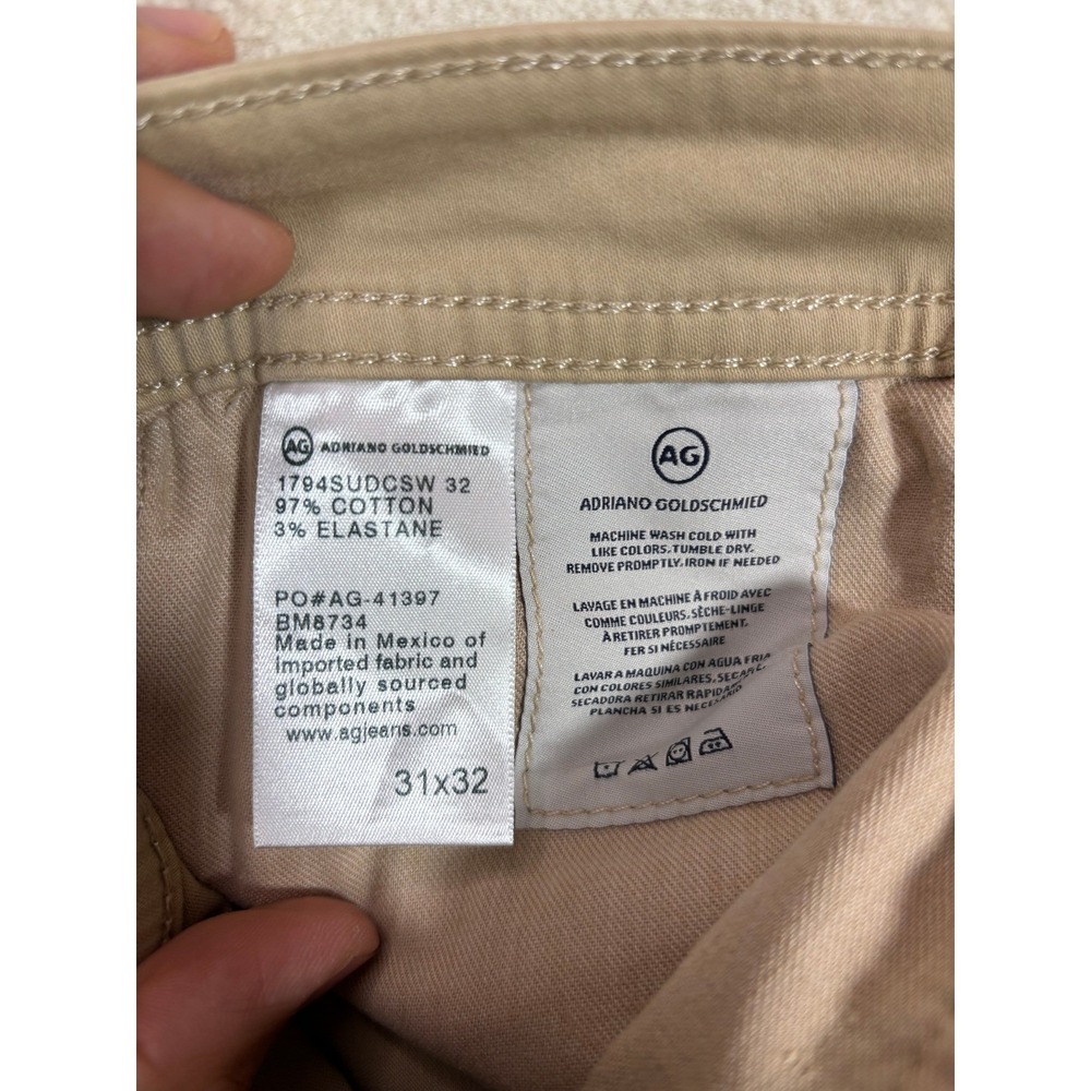 AG Adriano Goldschmied Mens Slim Straight Khaki Tan Pants Chinos 32x29 EUC - Picture 4 of 8